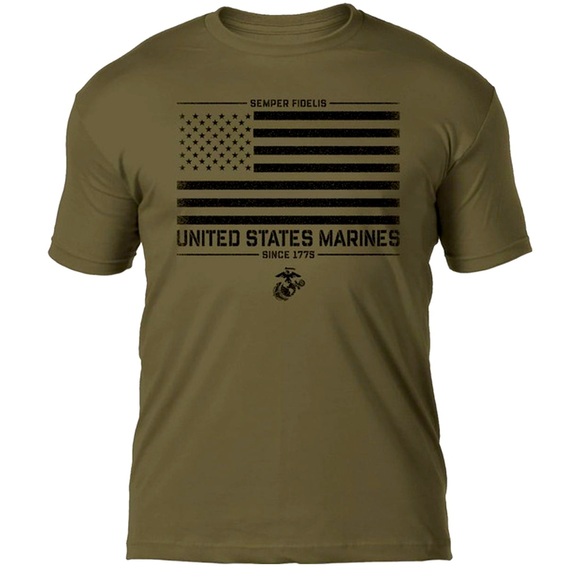 U.S. Marines Semper Fidelis American Flag Short Sleeve Tee Military Green, Sz M - Picture 1 of 6